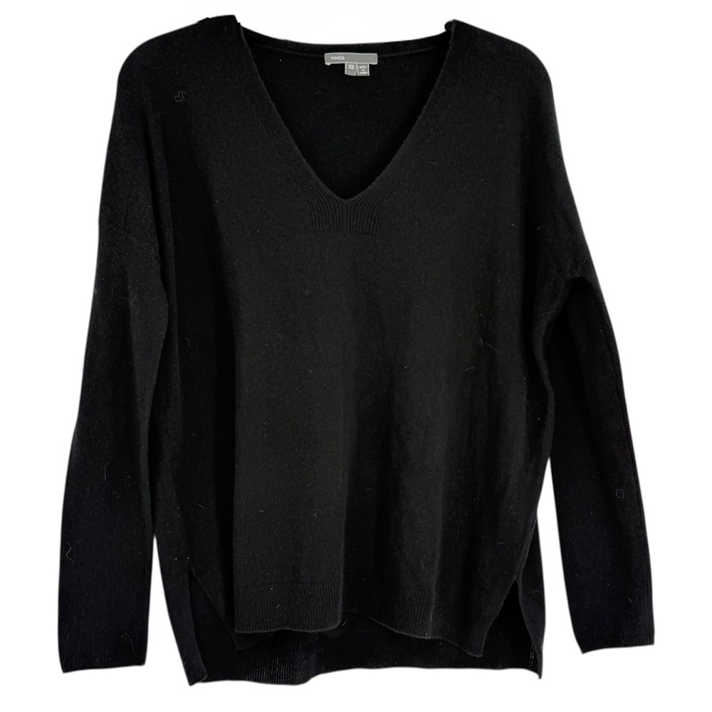 Vince Women’s Cashmere V-neck Sweater Size XS High-low Pullover Luxury Black